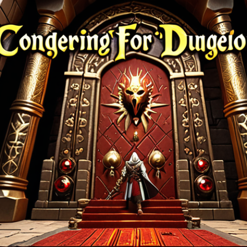 Home 20 **
A team of powerful heroes standing triumphantly in front of a massive dungeon entrance, gleaming legendary equipment highlighted on their character models. Gold coins and red gems sparkle around them. Arabic text overlay: "Conquering Dungeons for Legendary Gear."
**