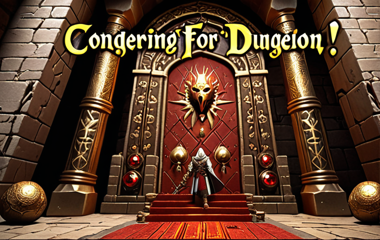 **

A team of powerful heroes standing triumphantly in front of a massive dungeon entrance, gleaming legendary equipment highlighted on their character models. Gold coins and red gems sparkle around them. Arabic text overlay: "Conquering Dungeons for Legendary Gear."

**